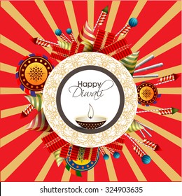 vector illustration or greeting card design for Diwali festival with beautiful Diwali elements.