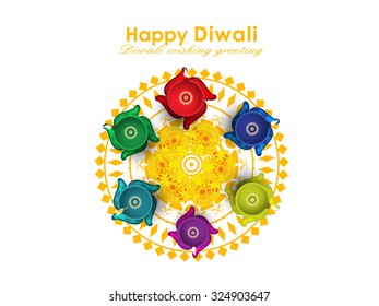 vector illustration or greeting card design for Diwali festival with beautiful Diwali elements.