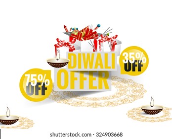 vector illustration or greeting card design for Diwali festival with beautiful Diwali elements.