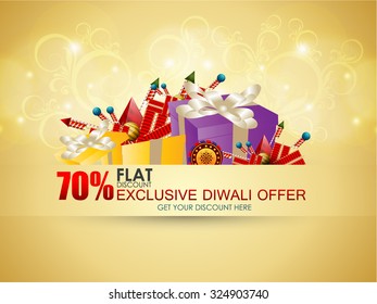 vector illustration or greeting card design for Diwali festival with beautiful Diwali elements.