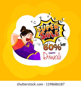 Vector illustration or greeting card of Diwali festival with stylish beautiful oil lamp and Diwali elements,Diwali SALE, Diwali Special offer background.