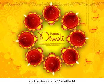 Vector illustration or greeting card of Diwali festival with stylish beautiful oil lamp and Diwali elements,Diwali SALE, Diwali Special offer background.