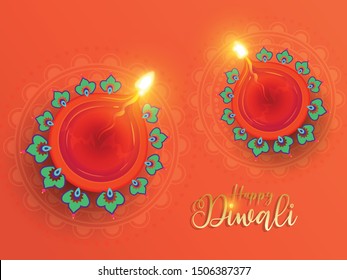 Vector illustration or greeting card of Diwali festival with stylish beautiful oil lamp and Diwali elements,Diwali SALE, Diwali Special offer background.