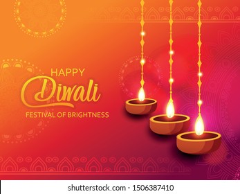 Vector illustration or greeting card of Diwali festival with stylish beautiful oil lamp and Diwali elements,Diwali SALE, Diwali Special offer background.