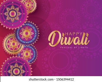 Vector illustration or greeting card of Diwali festival with stylish beautiful oil lamp and Diwali elements,Diwali SALE, Diwali Special offer background.