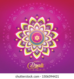 Vector illustration or greeting card of Diwali festival with stylish beautiful oil lamp and Diwali elements,Diwali SALE, Diwali Special offer background.