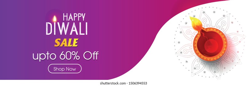 Vector illustration or greeting card of Diwali festival with stylish beautiful oil lamp and Diwali elements,Diwali SALE, Diwali Special offer background.