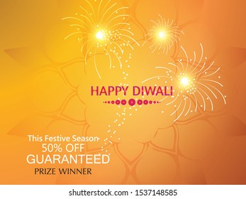 Vector illustration or greeting card of Diwali festival with stylish beautiful oil lamp and Diwali elements,Diwali SALE, Diwali Special offer background.
