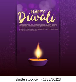 Vector illustration or greeting card of Diwali festival with stylish beautiful oil lamp and Diwali elements,Diwali SALE, Diwali Special offer background.