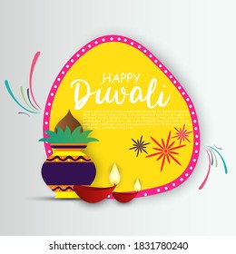 Vector illustration or greeting card of Diwali festival with stylish beautiful oil lamp and Diwali elements,Diwali SALE, Diwali Special offer background.