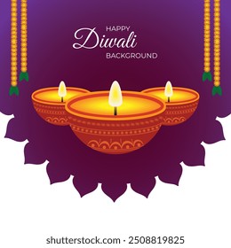 Ilustração vetorial ou cartão de saudação do festival de Diwali com lâmpada de óleo bonita elegante e elementos de Diwali, Diwali SALE, Diwali Especial oferecer fundo