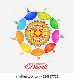 Vector illustration or greeting card of Diwali festival with stylish beautiful oil lamp and Diwali elements.