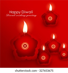 Vector illustration or greeting card for Diwali festival with Diwali elements.