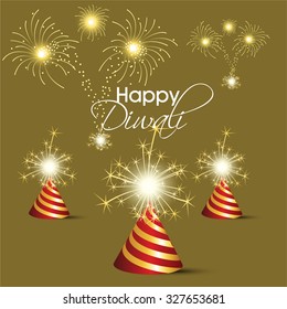 Vector illustration or greeting card for Diwali festival with Diwali elements.