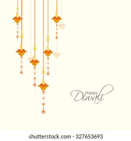 Vector illustration or greeting card for Diwali festival with Diwali elements.