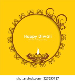 Vector illustration or greeting card for Diwali festival with Diwali elements.