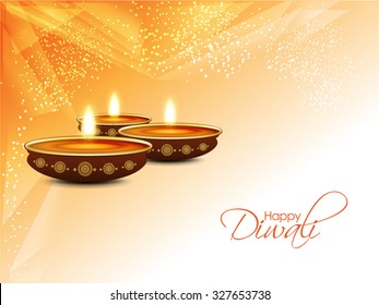 Vector illustration or greeting card for Diwali festival with Diwali elements.