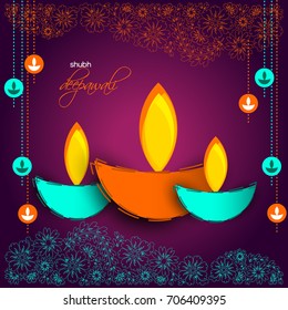 Vector illustration or greeting card of Diwali festival with stylish beautiful oil lamp and Diwali elements,Diwali SALE, Diwali Special offer background.