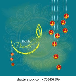 Vector illustration or greeting card of Diwali festival with stylish beautiful oil lamp and Diwali elements,Diwali SALE, Diwali Special offer background.