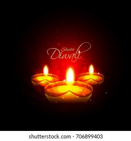 Vector illustration or greeting card for Diwali festival with Diwali elements.