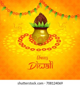 Vector illustration or greeting card for Diwali festival with Diwali elements.