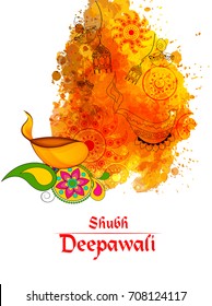 Vector illustration or greeting card for Diwali festival with Diwali elements.