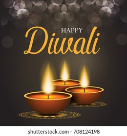 Vector illustration or greeting card for Diwali festival with Diwali elements.