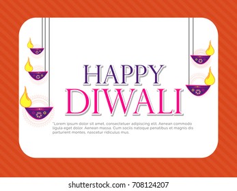 Vector illustration or greeting card for Diwali festival with Diwali elements.