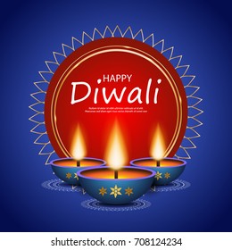 Vector illustration or greeting card for Diwali festival with Diwali elements.