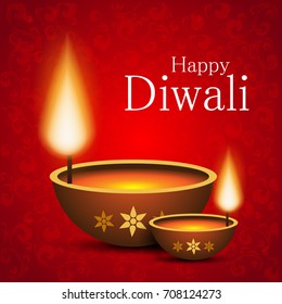 Vector illustration or greeting card for Diwali festival with Diwali elements.