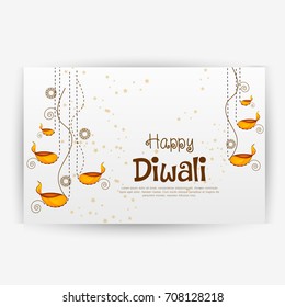 Vector illustration or greeting card for Diwali festival with Diwali elements.