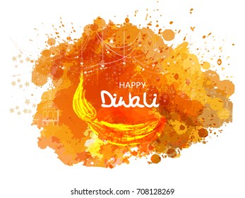 Vector illustration or greeting card for Diwali festival with Diwali elements.