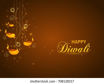 Vector illustration or greeting card for Diwali festival with Diwali elements.