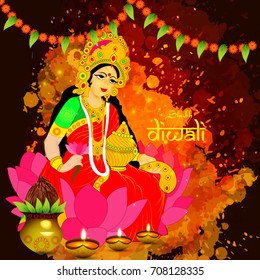 Vector illustration or greeting card for Diwali festival with Diwali elements.Maha luxmi vector.