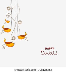 Vector illustration or greeting card for Diwali festival with Diwali elements.