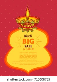 Vector illustration or greeting card of Diwali festival with stylish beautiful oil lamp and Diwali elements.