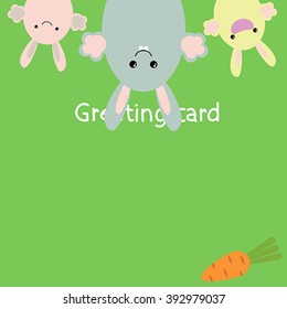 Vector illustration, greeting card, Easter. Modern style design elements of the 
cheerful cartoon rabbit, hare, carrot.