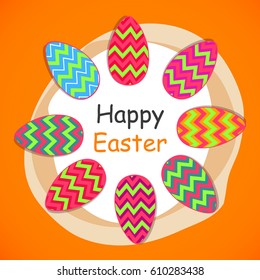 Vector illustration or greeting card for Easter with Easter bunny and beautiful Easter egg, Easter design elements