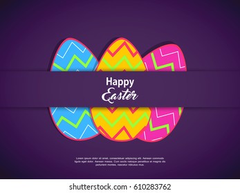 Vector illustration or greeting card for Easter with Easter bunny and beautiful Easter egg, Easter design elements