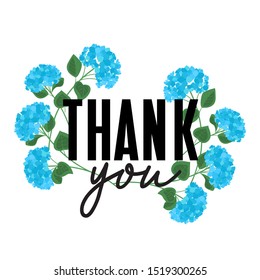 Vector illustration of greeting card with flowers. Decorative background with Thank you text
