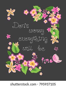 Vector illustration of greeting card with flowers and text