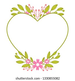 Vector illustration greeting card for frame wreath pink blooms hand drawn