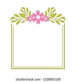 Vector illustration greeting card for frame wreath pink blooms hand drawn