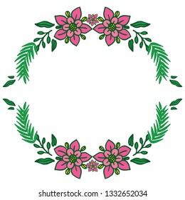 Vector illustration greeting card with frame flower pink and leaf green hand drawn