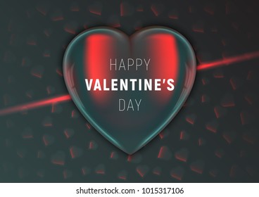 Vector illustration, greeting card. Glass  heart lies on abstract background . Happy Valentines Day.