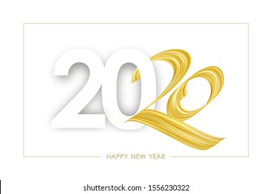 Vector illustration: Greeting card with golden Brushstroke paint lettering calligraphy of 2020 Happy New Year