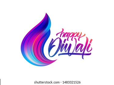 Vector illustration: Greeting card with handwritten lettering of Happy Diwali.