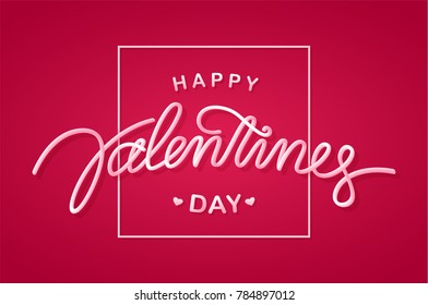 Vector illustration: Greeting card with handwritten 3d line type lettering of Happy Valentine's Day in frame