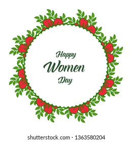 Vector illustration greeting card happy women day with pattern red wreath frames
