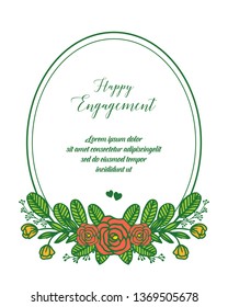 Vector illustration greeting card of happy engagement with blossom flower frame hand drawn